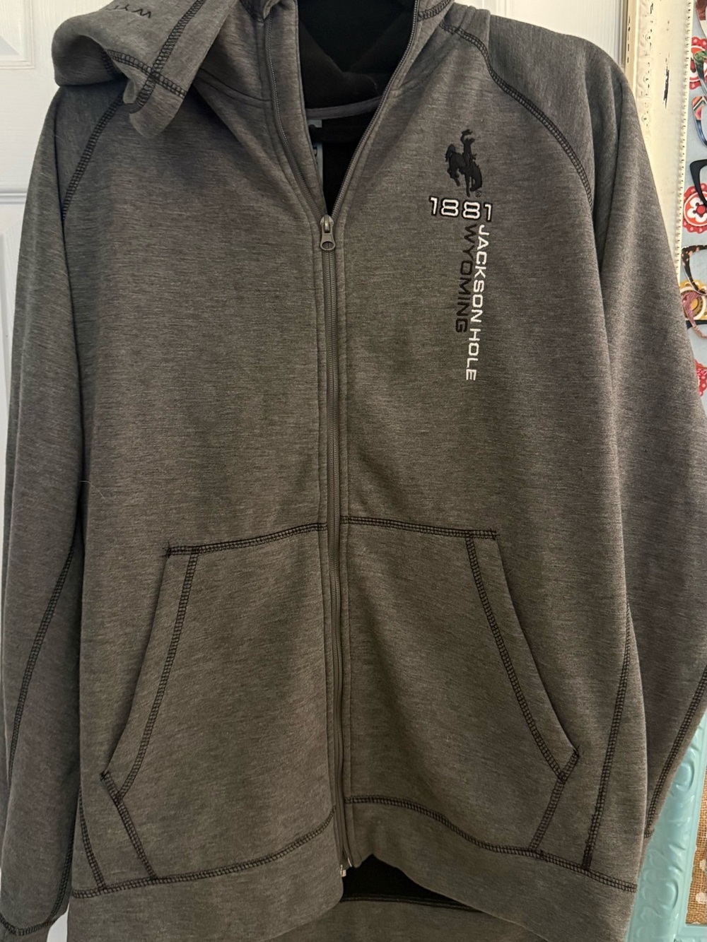 Oura Men's Gray Full-Zip Hoodie with Vertical Jackson Hole 1881 Logo